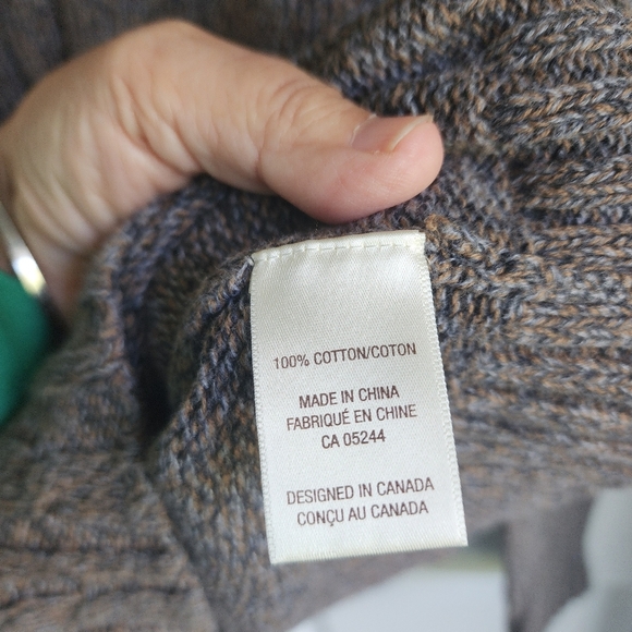 Vintage Cotton Ginny Heathered Brown Knit Cable Knit V-neck Sweater Sz Large - Picture 8 of 8